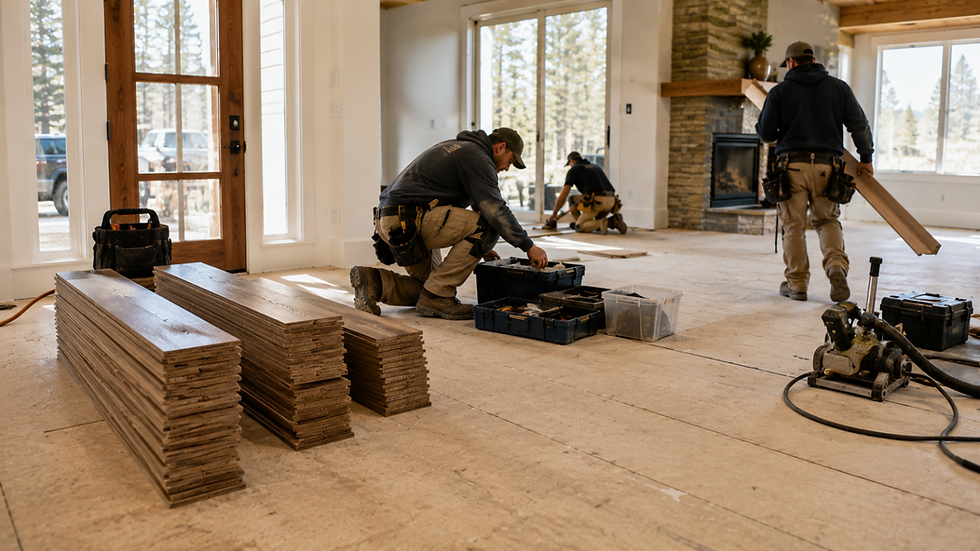 flooring installation day Bend Oregon crew setup materials preparation