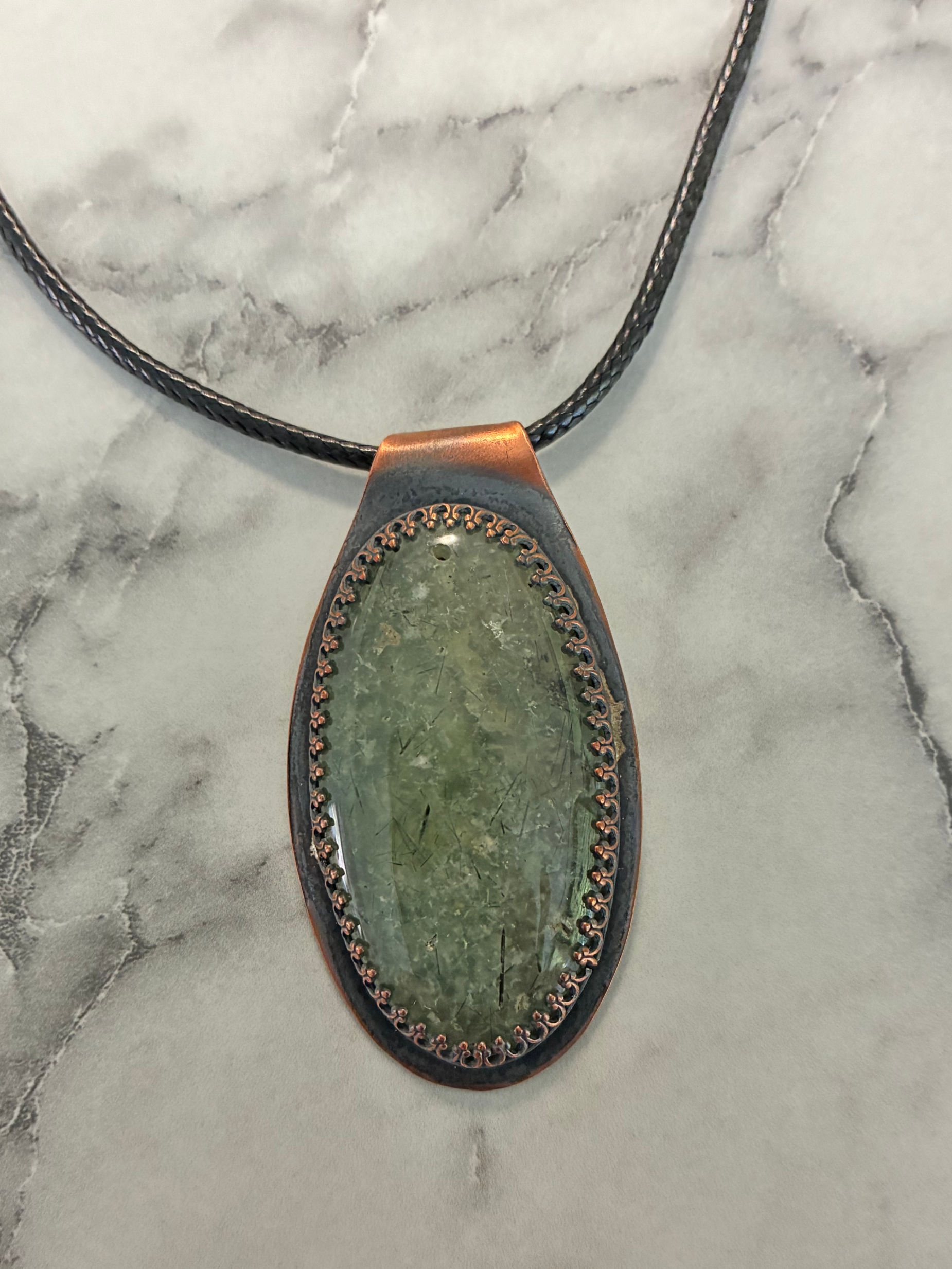 Sage Green Prehnite oval pendant