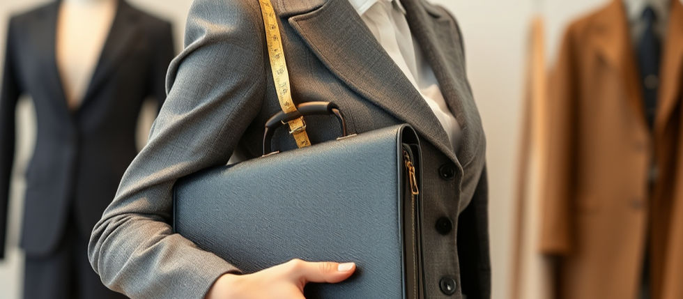a woman tailor with a briefcase and measuring tape