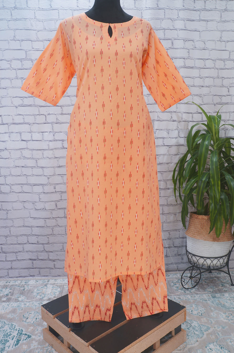 Thumbnail: Peach printed Kurta with Trousers