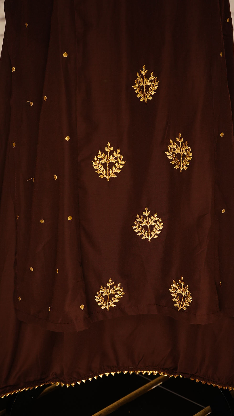 Thumbnail: Brown Asymmetric Kurti with Embroidery