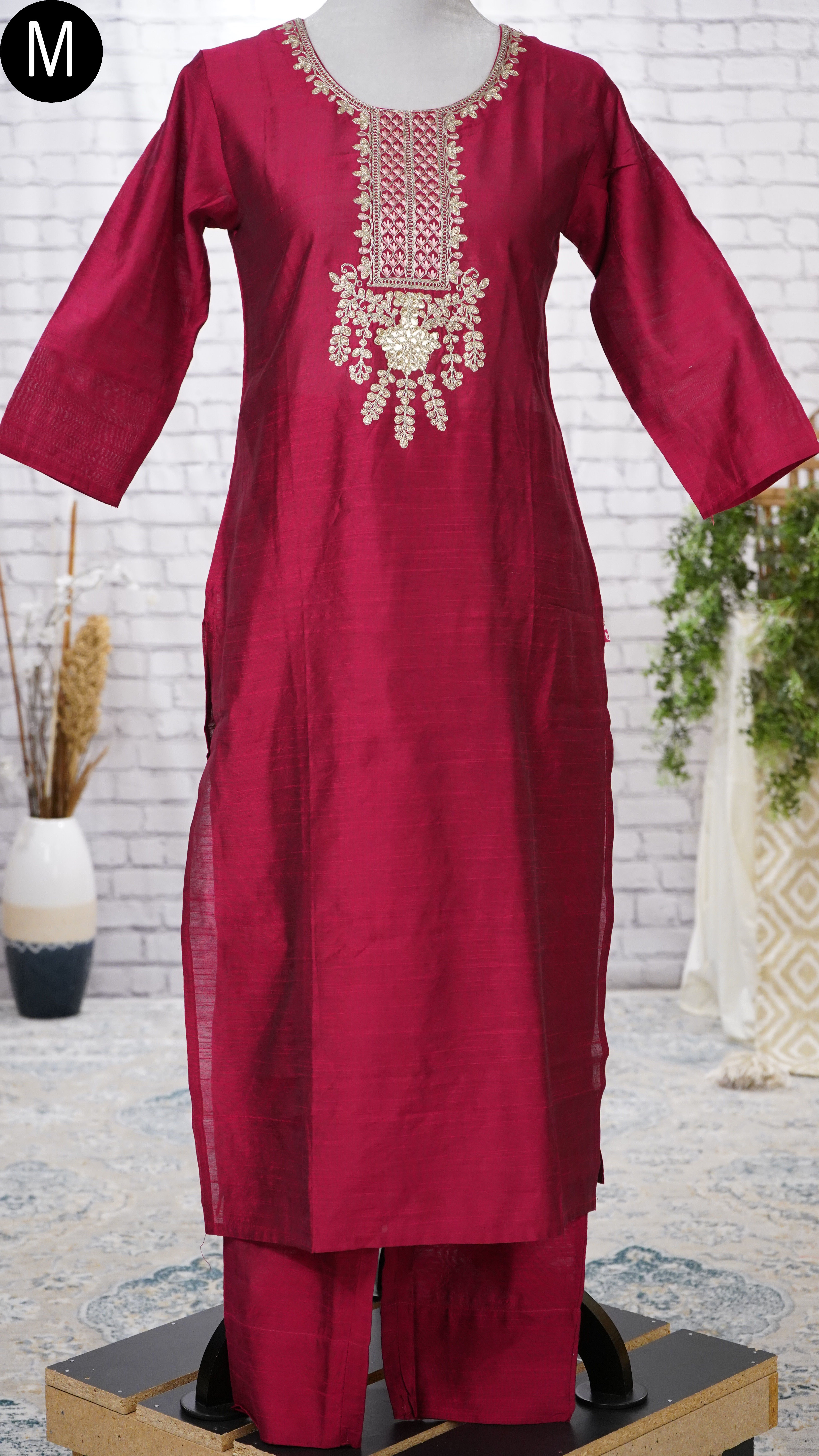 Magenta Silk Gold Sequins Kurta Palazzo