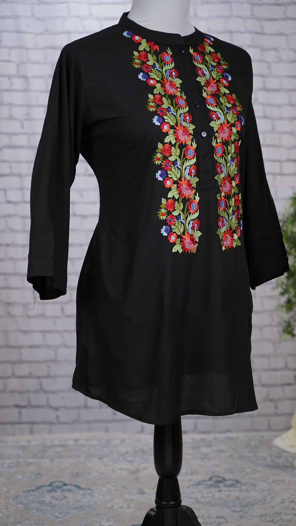 Thumbnail: Black Embroidered short Kurti, Small