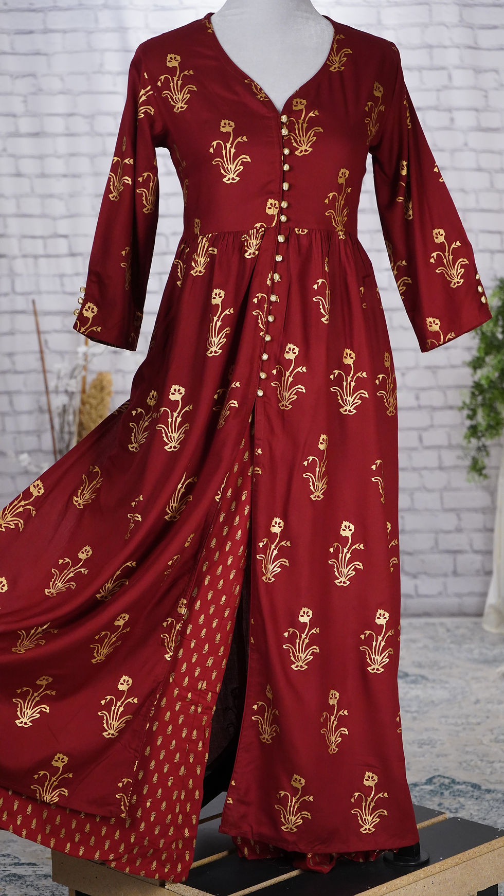 Thumbnail: Maroon and Gold Printed Kurta Palazzo Set