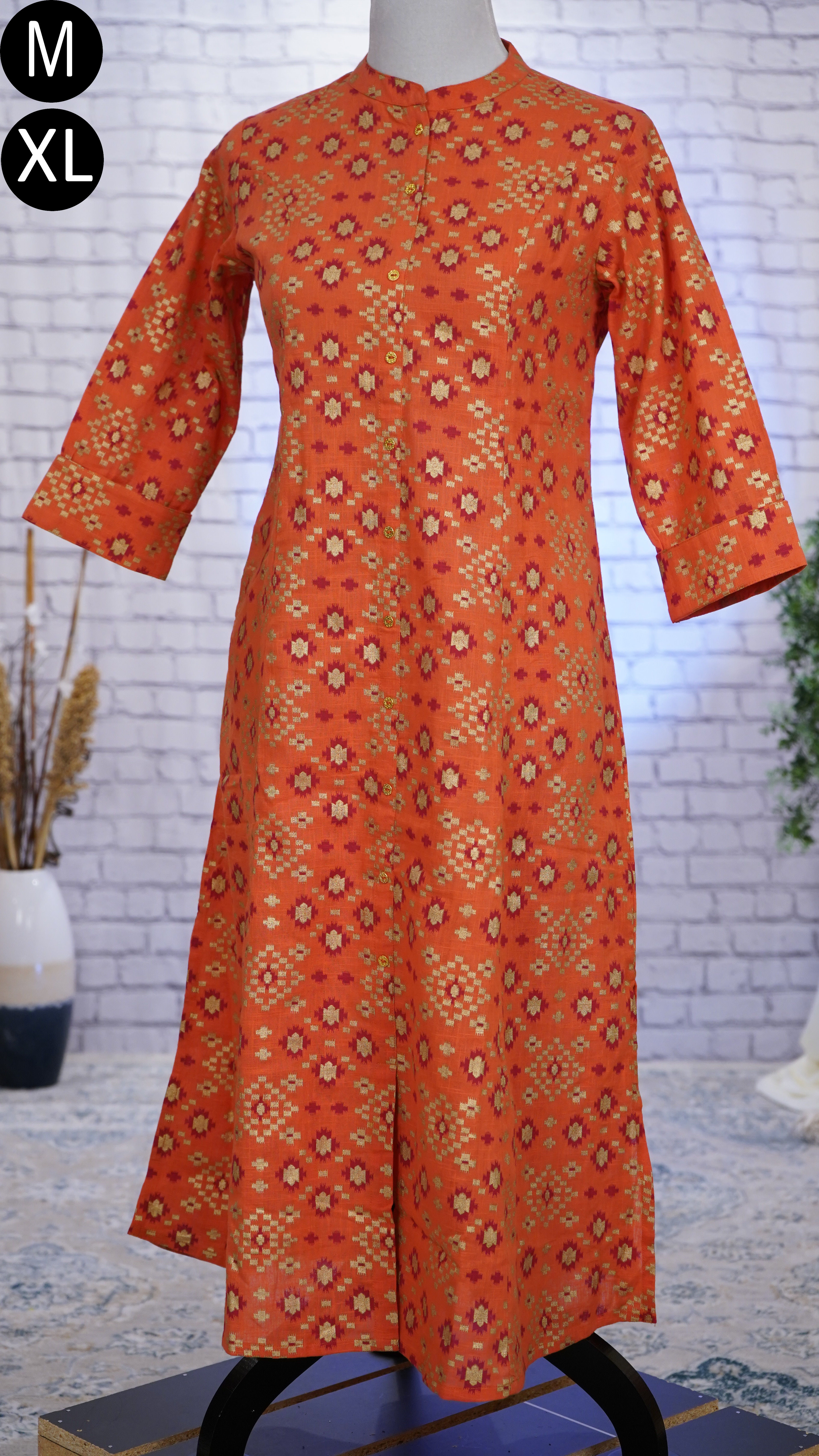 Coral Orange Kurti with Foil Print