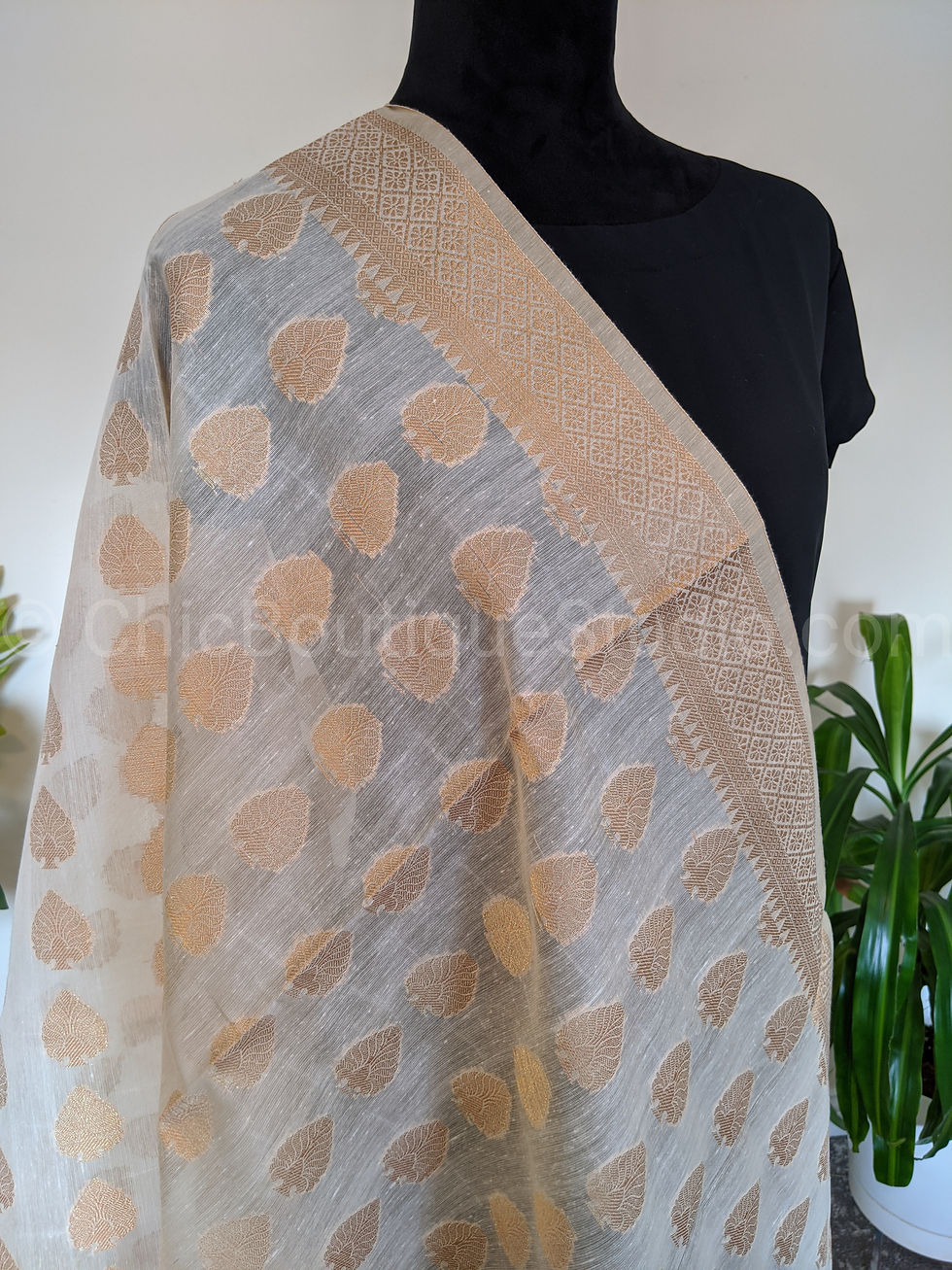 Thumbnail: Indian Dupatta, Silk Scarf, Cotton Indian Shawl, Gold Zari Dhupatta