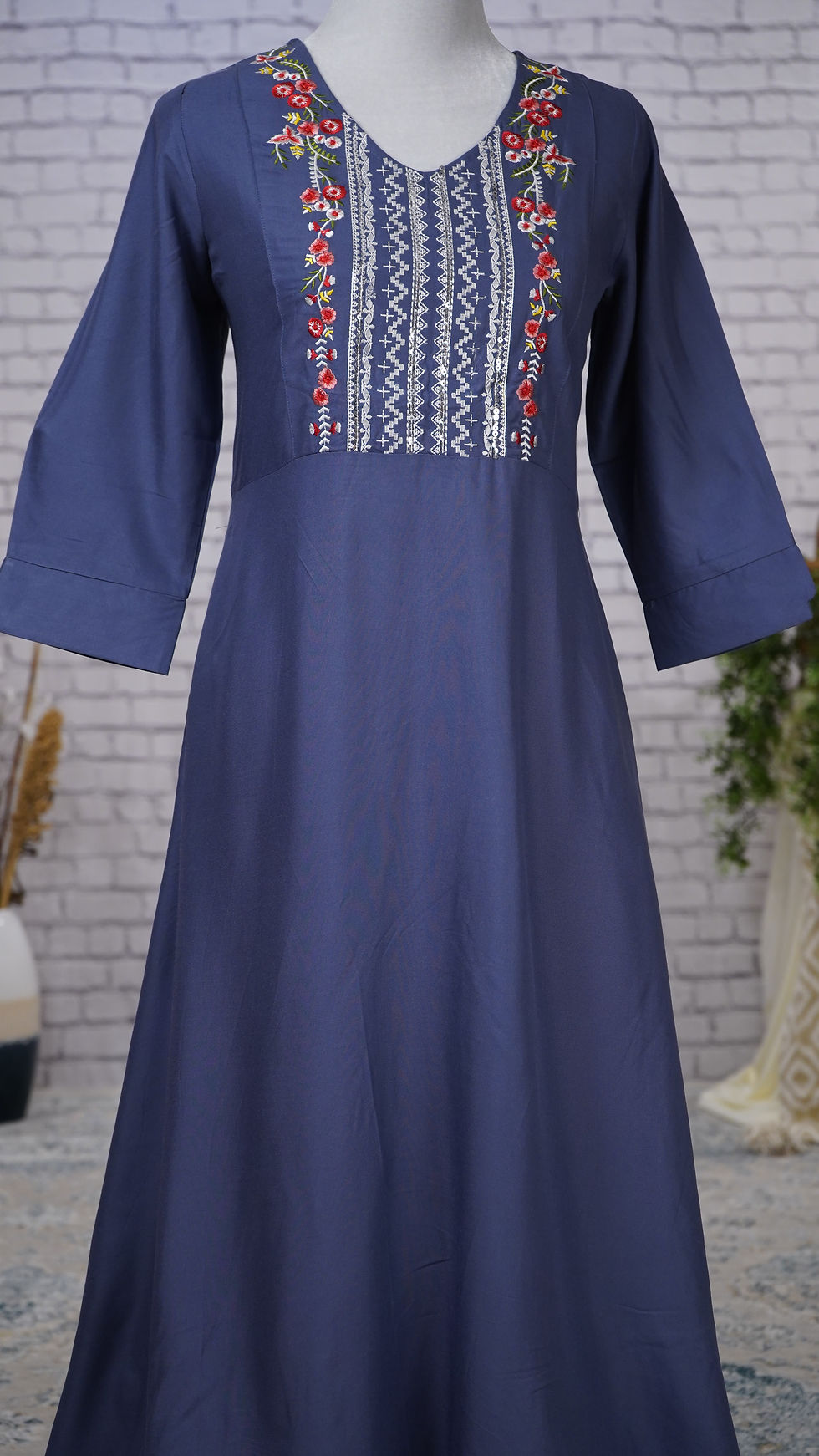 Thumbnail: Blue Embroidered Kurti Dress