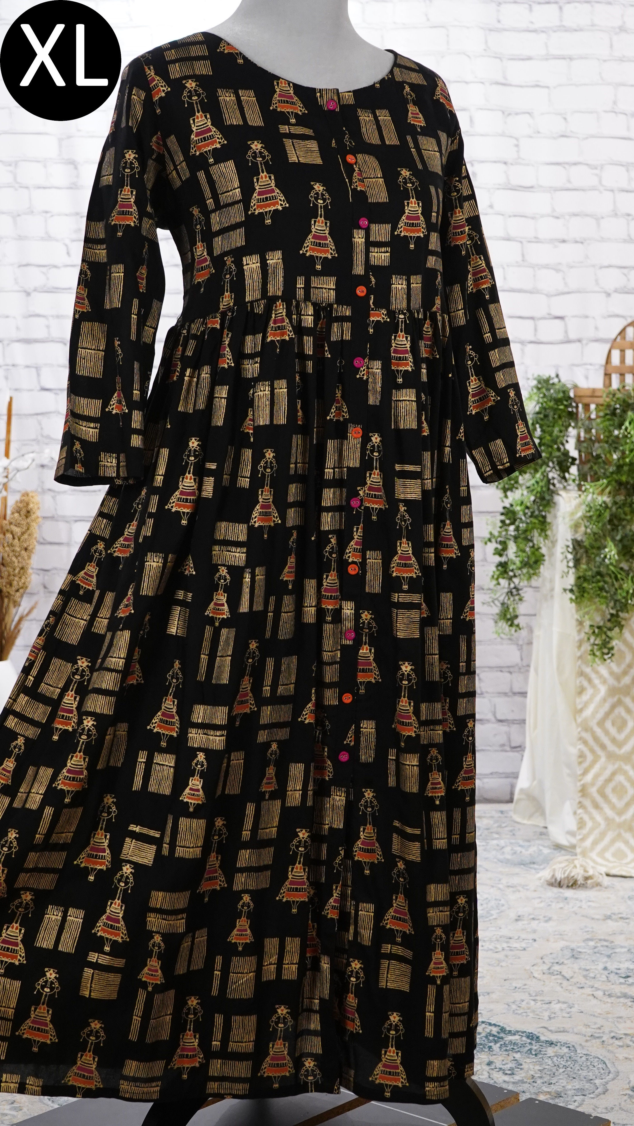 Black Printed Empire Dress