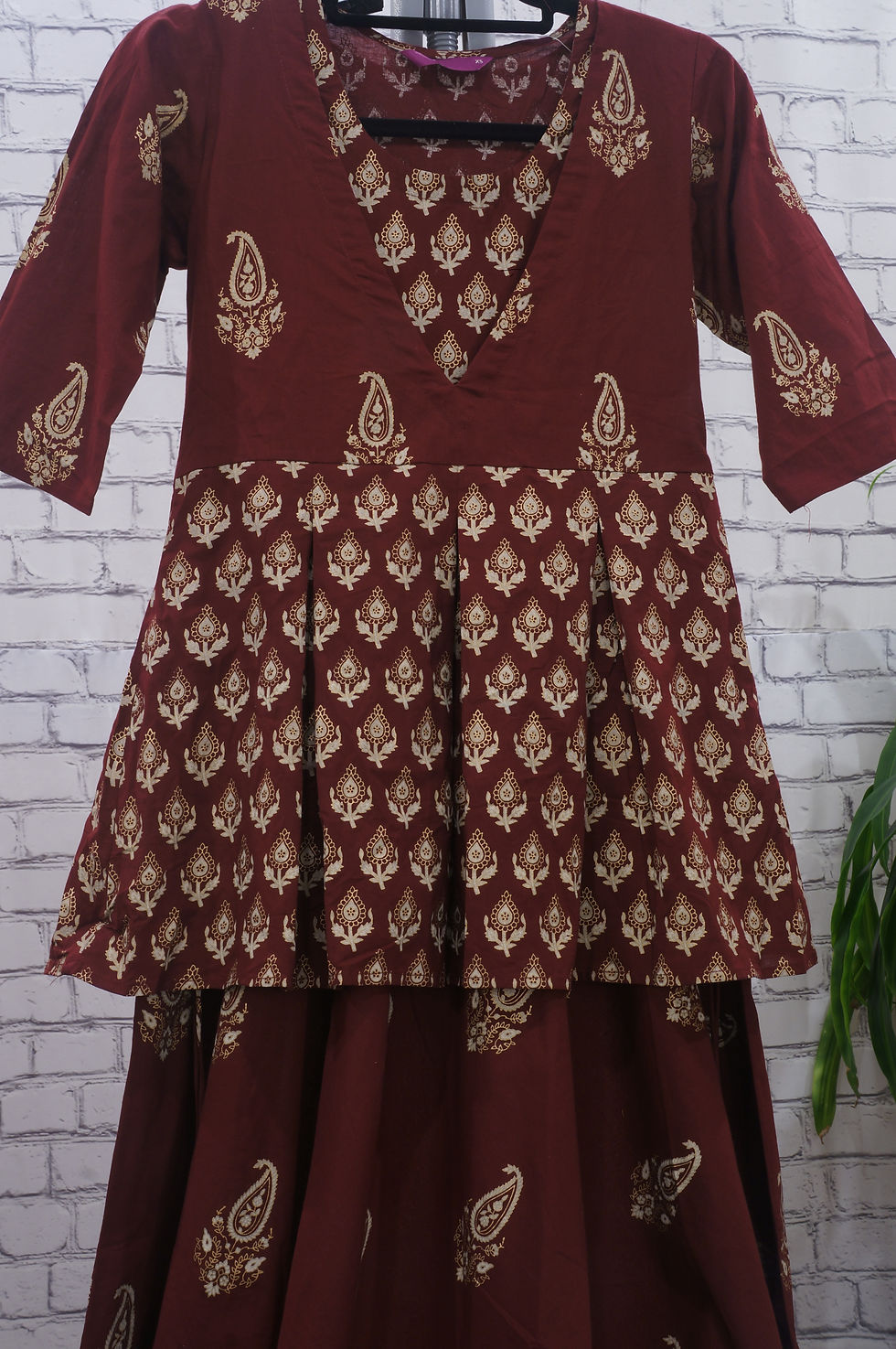 Thumbnail: Maroon Sleeveless Dress with Ethnic Top
