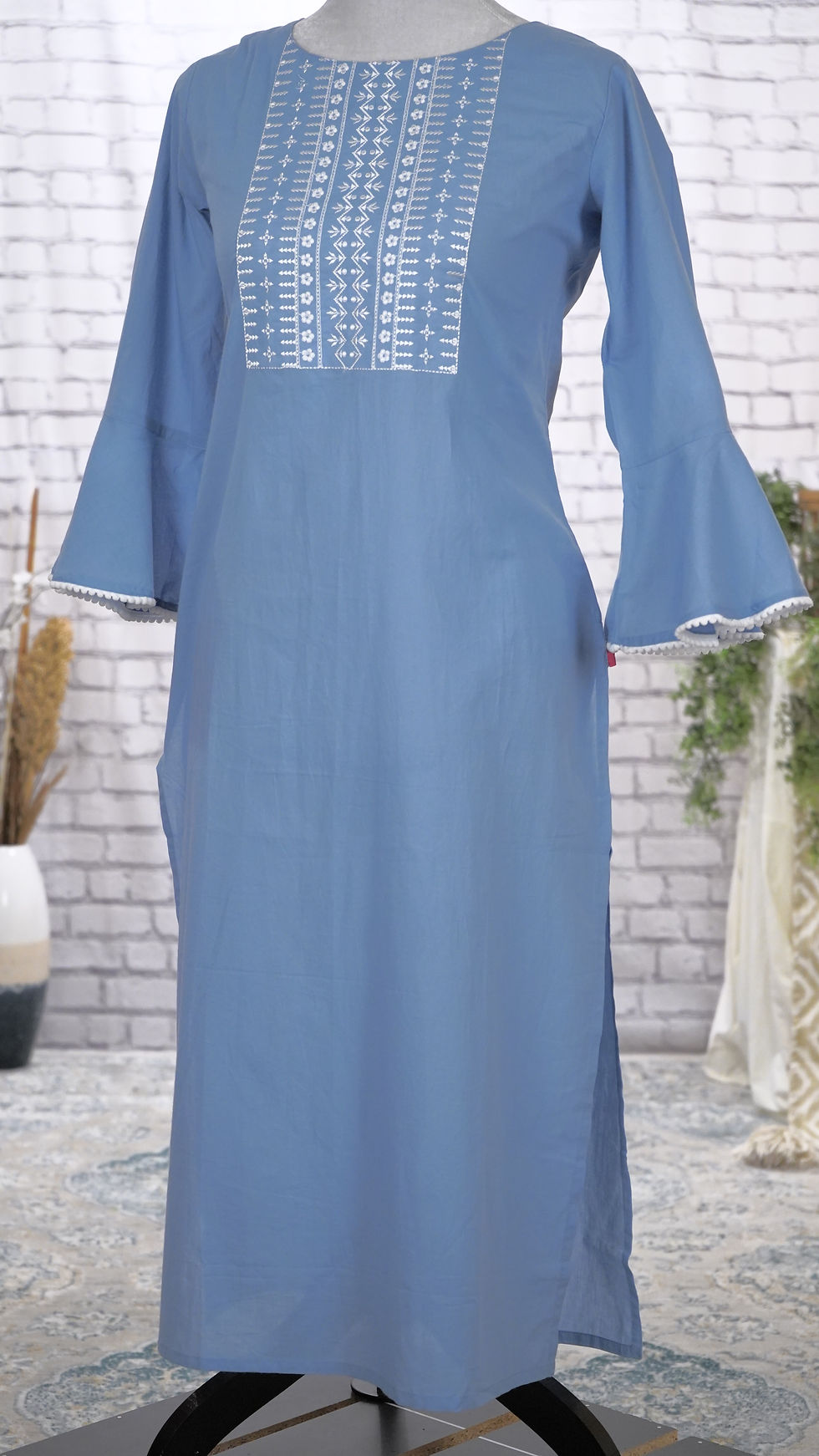 Thumbnail: Blue Embroidered Cotton Kurti