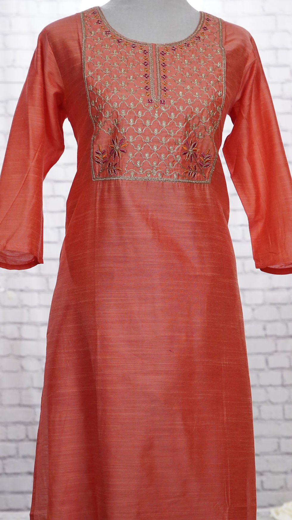 Thumbnail: Peach Pink Kurta Palazzo set | Indian Ethnic Wear | Women Festive Party Wear | S