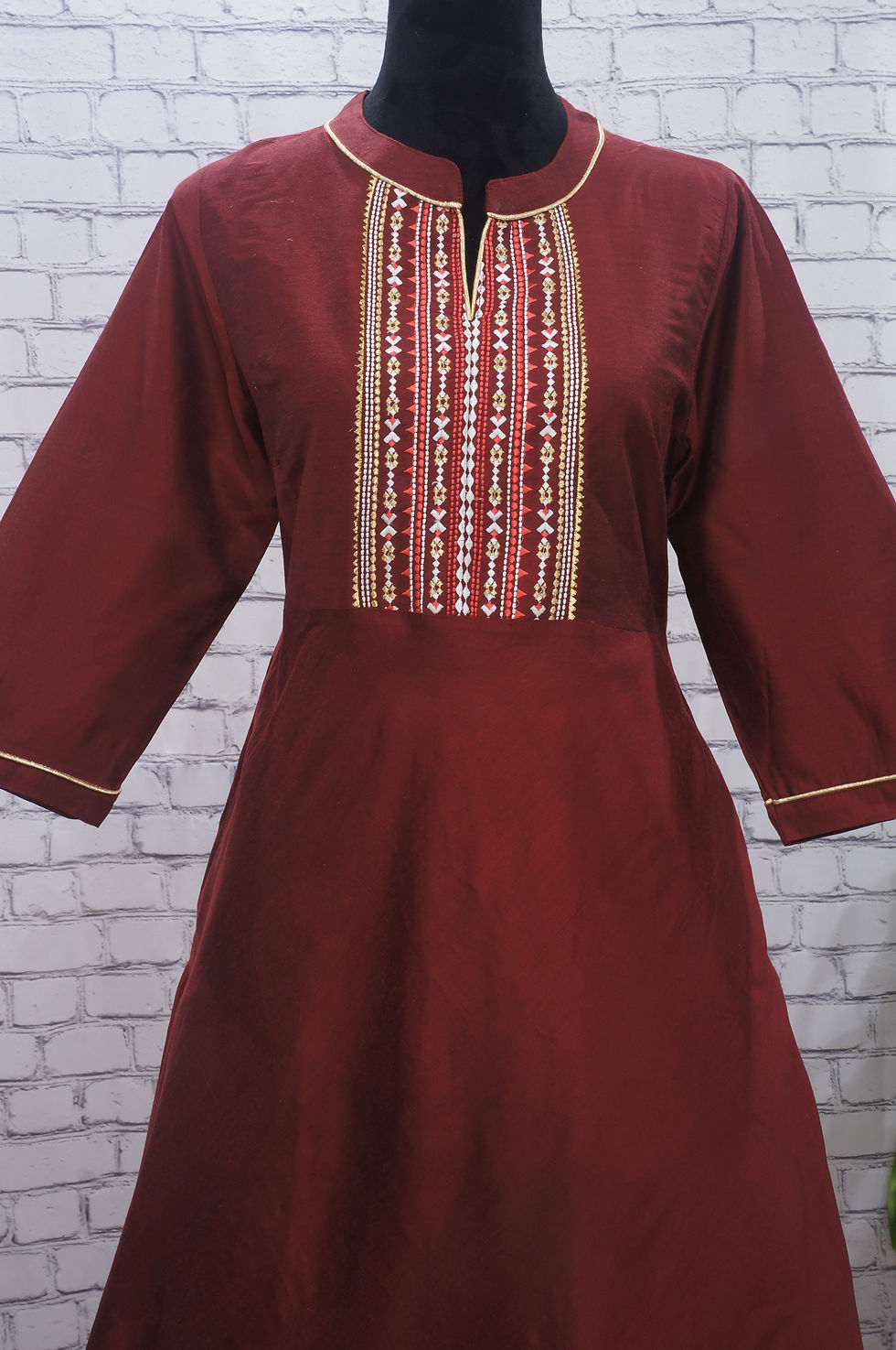 Thumbnail: Maroon A-Line Embroidered Kurta
