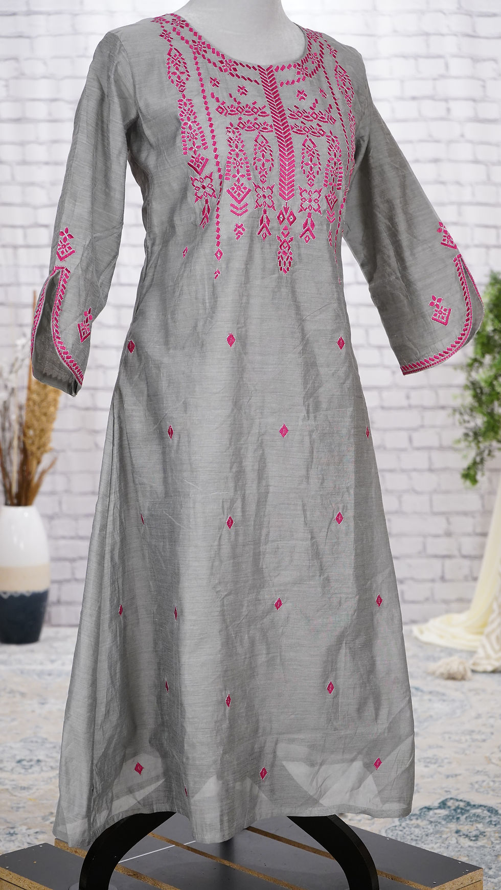 Thumbnail: Gray Silk Kurta Dress Kurti
