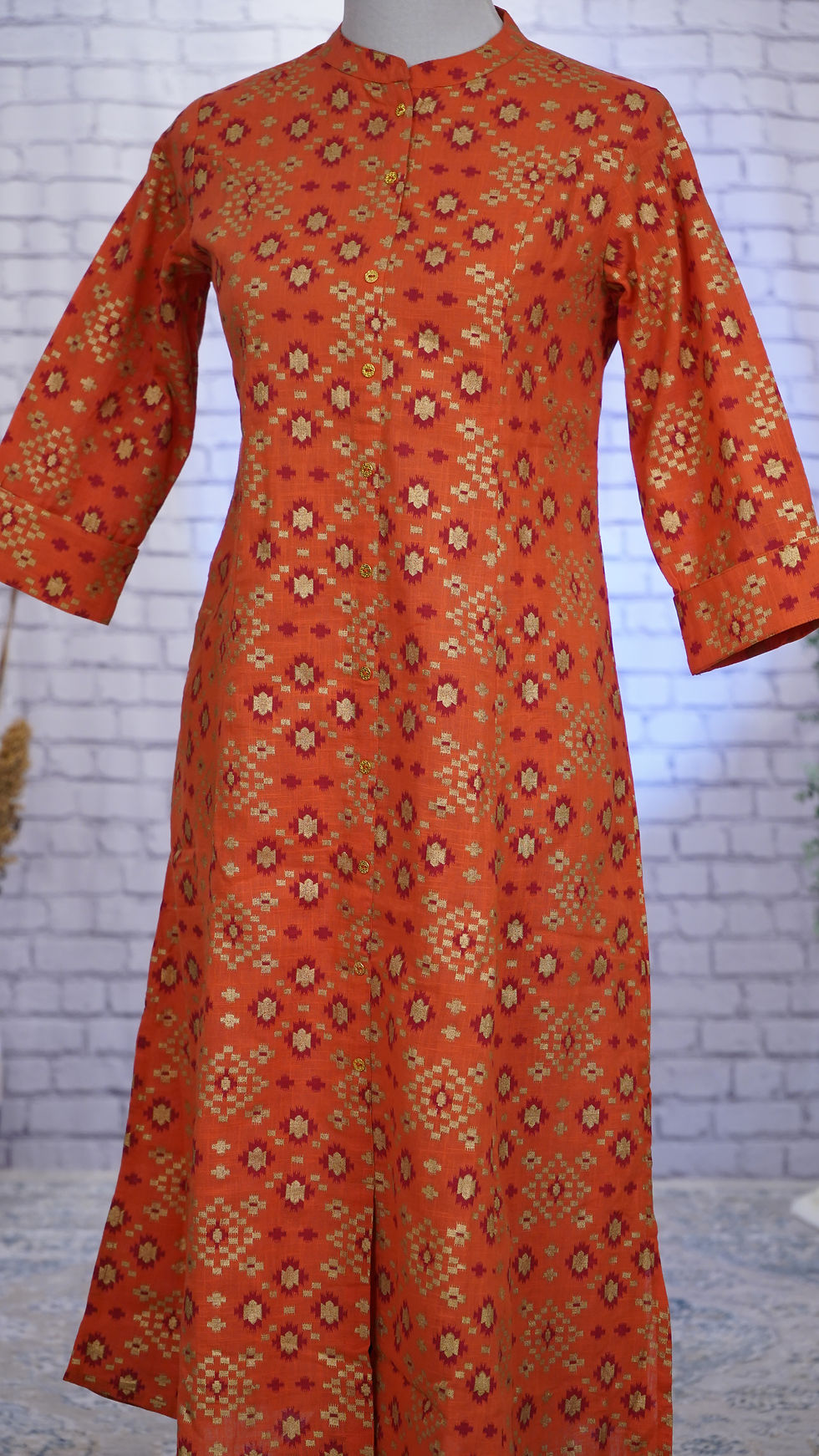 Thumbnail: Coral Orange Kurti with Foil Print