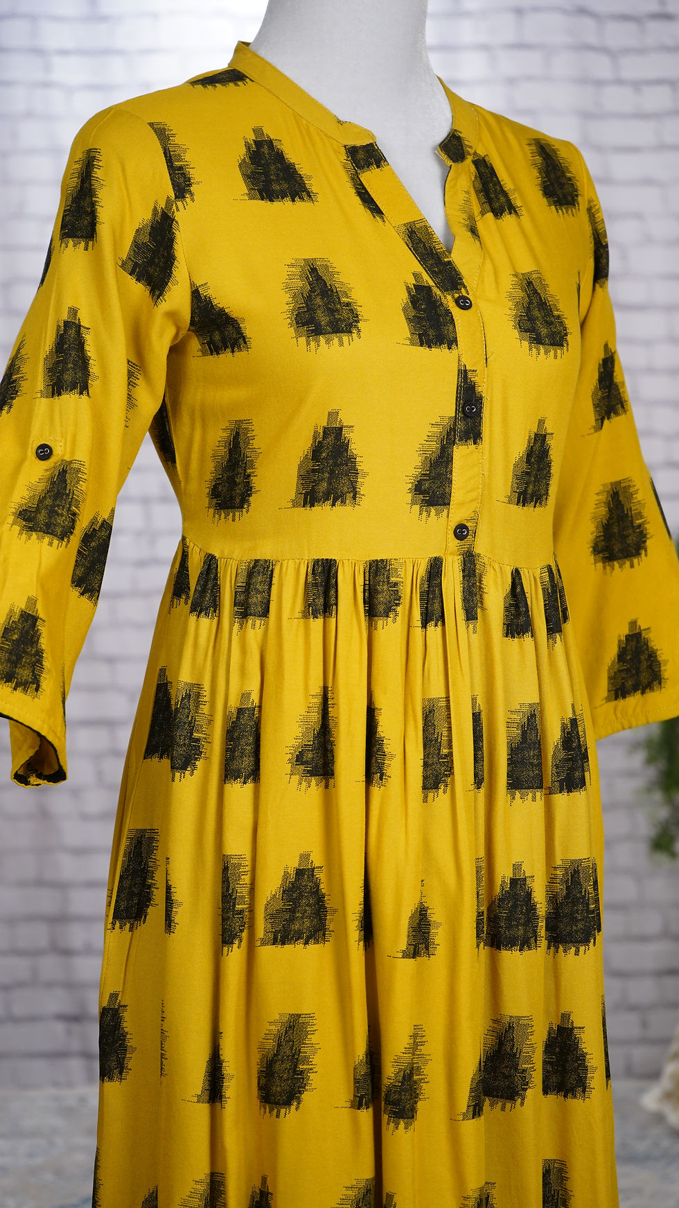 Thumbnail: Mustard with Black Print Dress
