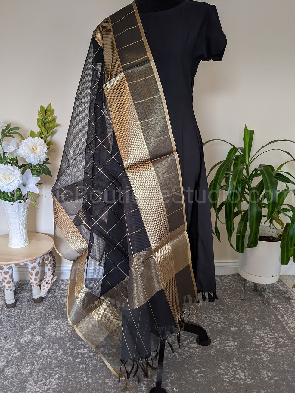 Thumbnail: Indian Dupatta, Silk Scarf, Cotton Indian Shawl, Gold Zari Dhupatta