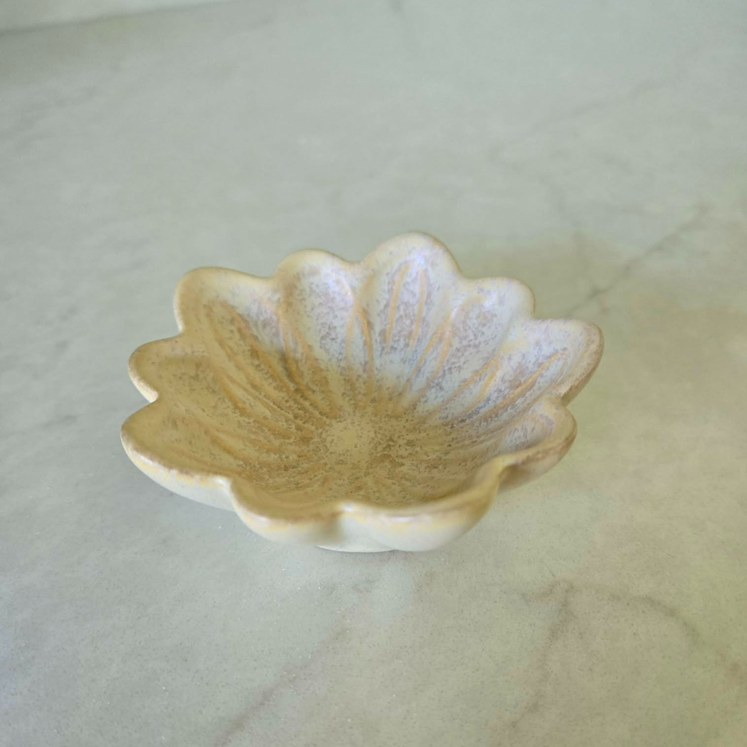 Honey Brown Ceramic Flower Trinket Dish | 3.35"