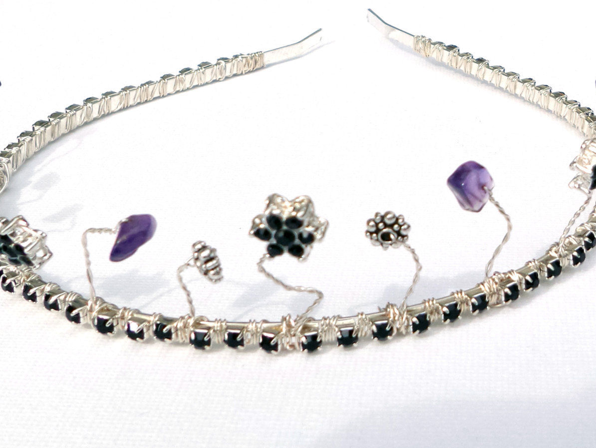 Bespoke Floral Tiara,  amethyst and diamante