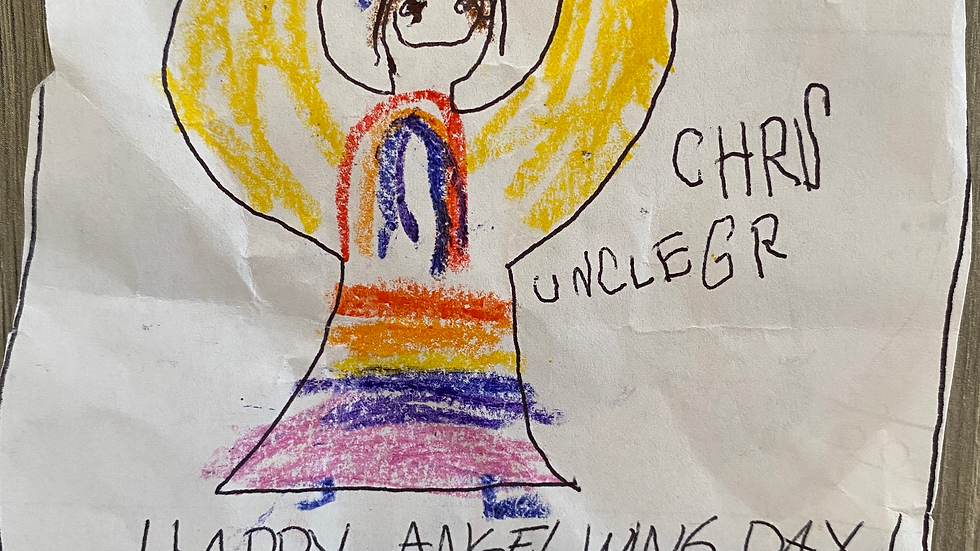 A card from my daughter to the uncle she loves although has never met.