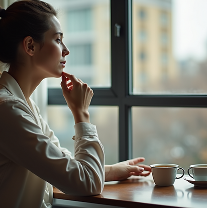 A woman thinking about marriage problems and seeking virtual therapy in Bolingbrook