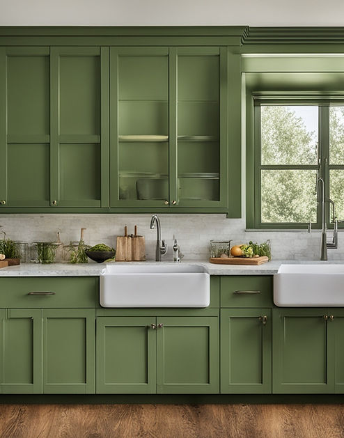 Green Painted Kitchen Cabinets