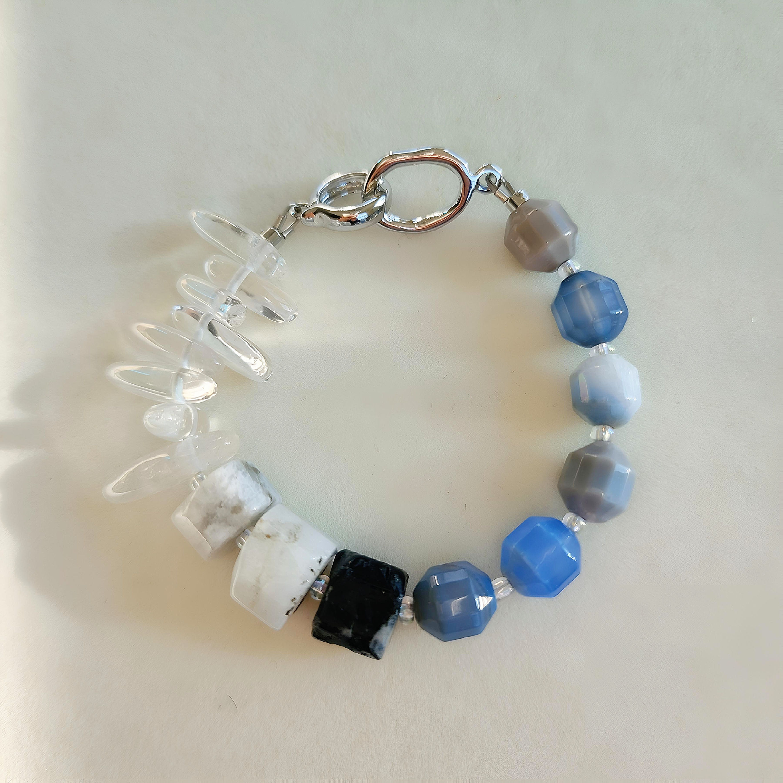 Clear skies peace bracelet blue agate clear quartz gemstones