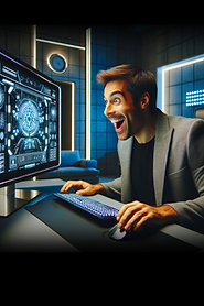 Homem executivo sorrindo usando o computador - CIRCUITO IA
