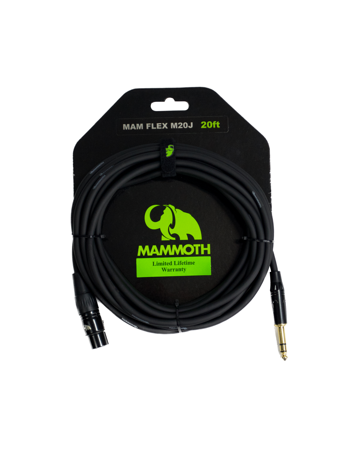 Mammoth Mam Flex M20J 20ft microphone cable with gold-plated XLR male connector to gold-plated TRS jack connector