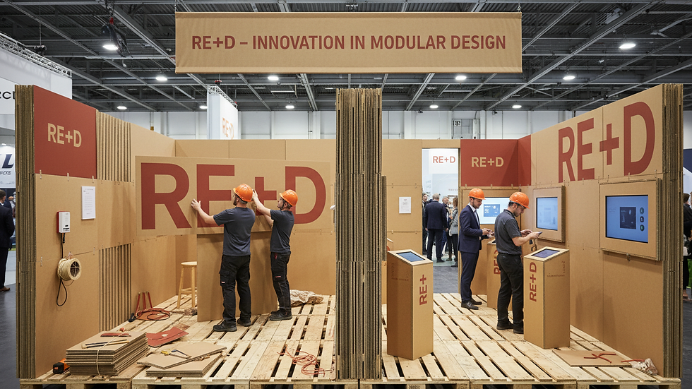 Front view of a modular stand at a corporate trade fair