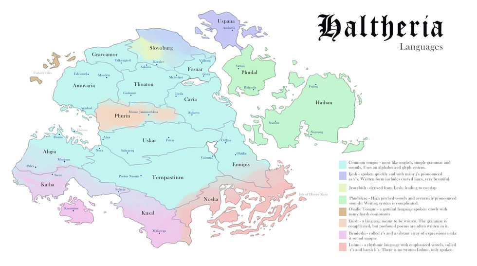 language map of a fictional fantasy world
