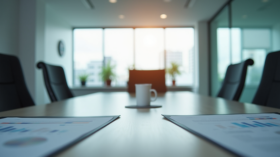 Eye-level view of a modern office meeting room with business documents on the table