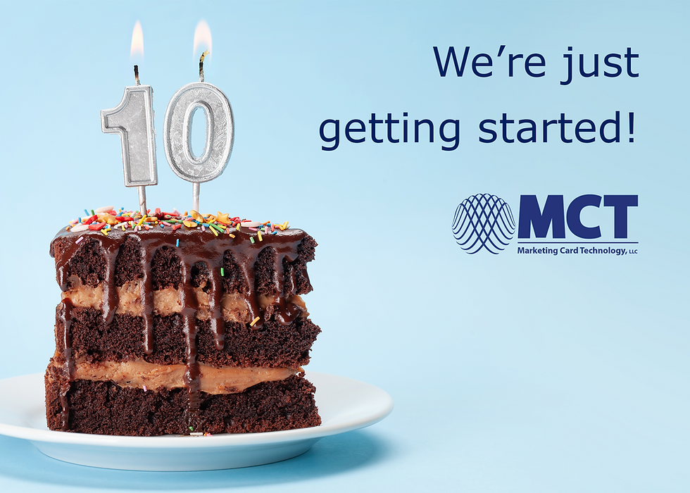 Happy 10th birthday cake with the message "MCT, We're just getting started"