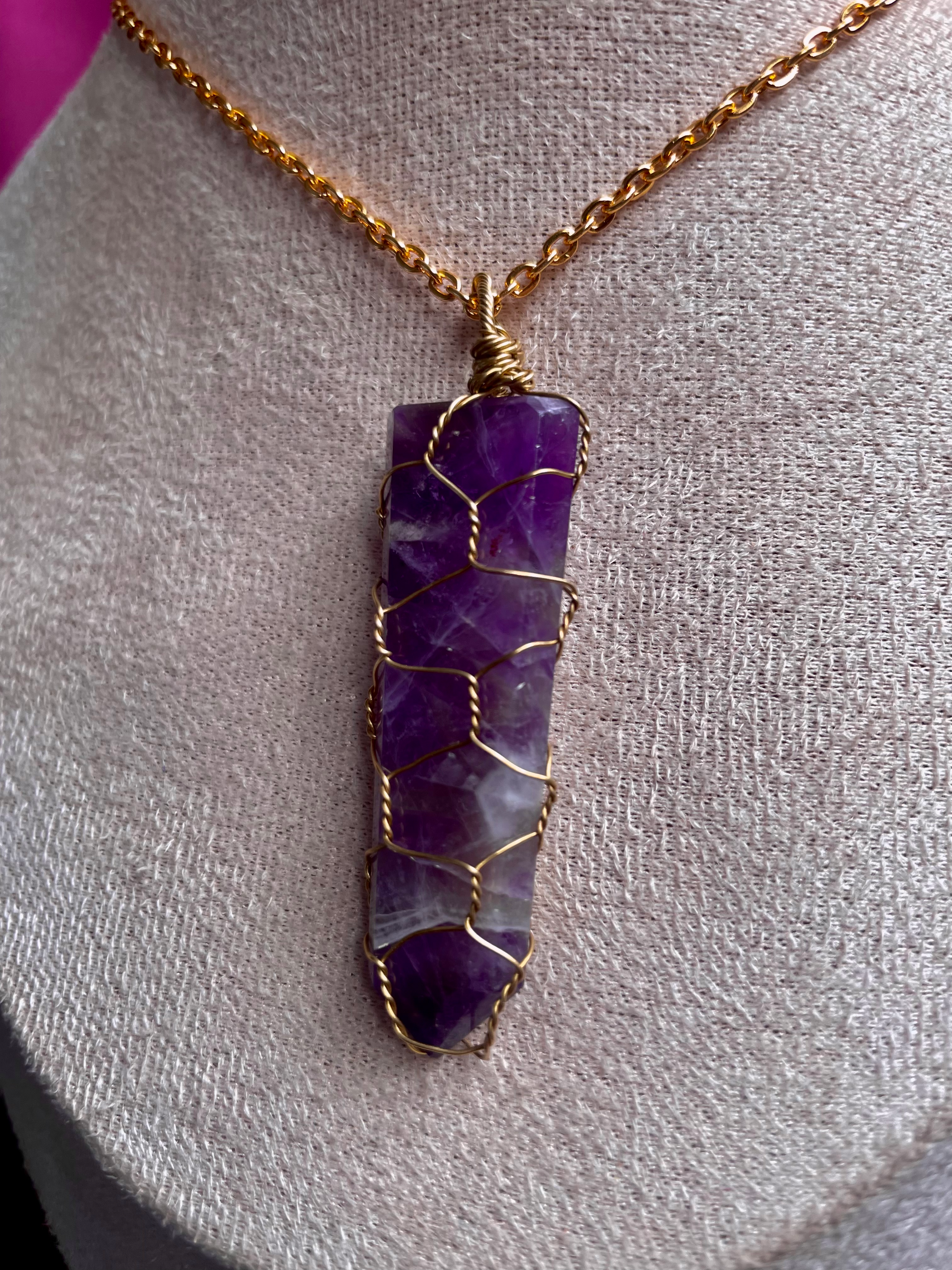 Amethyst Coffin Wire Wrap Pendant