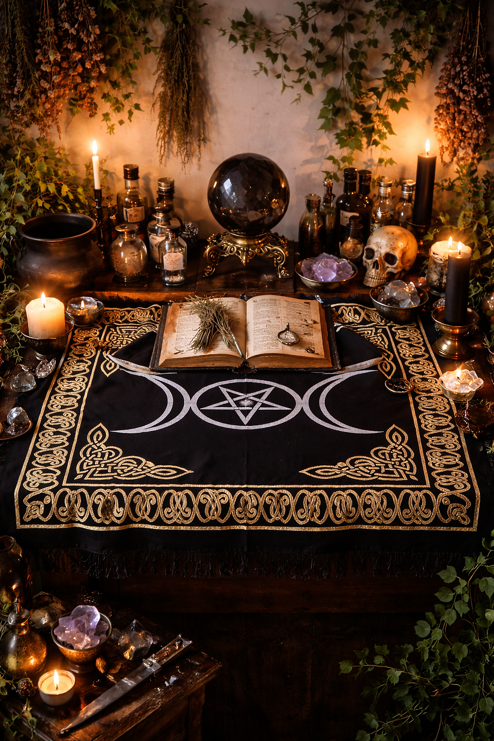 Thumbnail: Triple Moon Goddess Altar Cloth / Tapestry