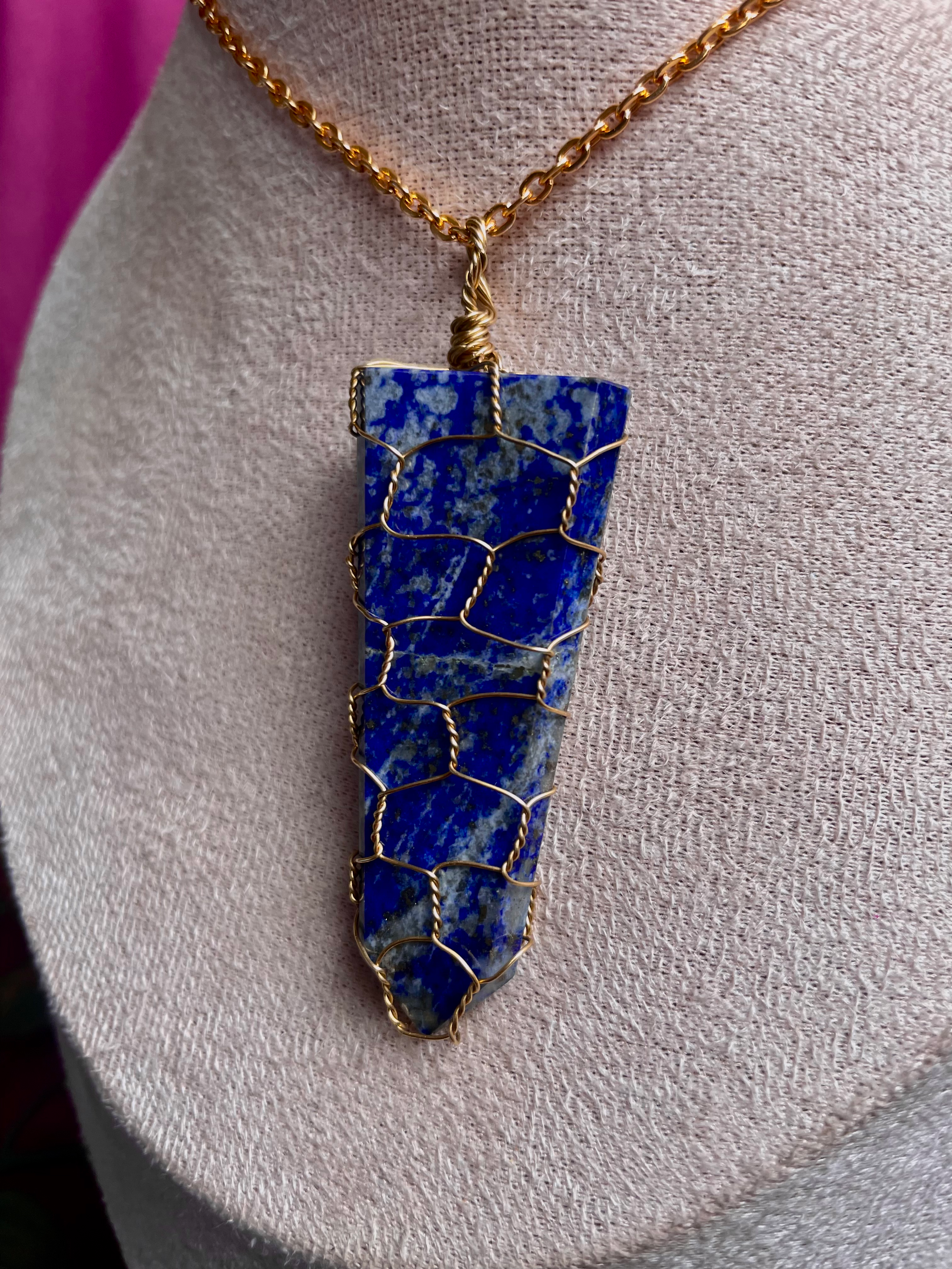 Lapis Lazuli Coffin Wire Wrap Pendant