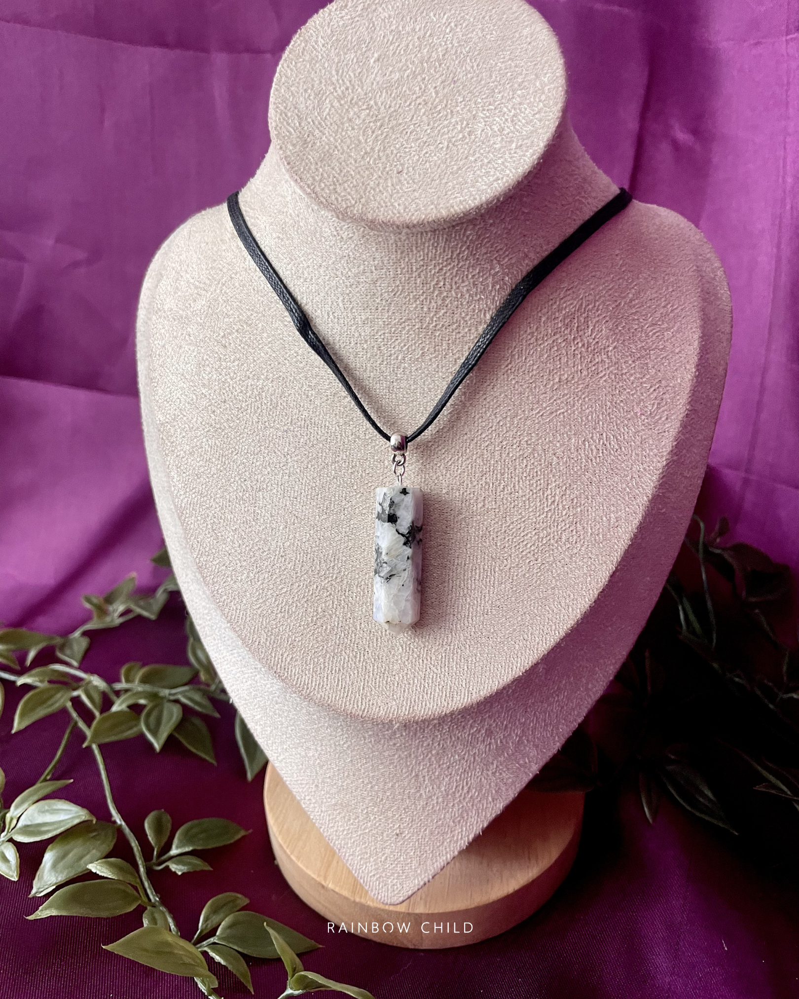 Rainbow Moonstone Point Pendant · Feminine Energy Crystal Jewellery