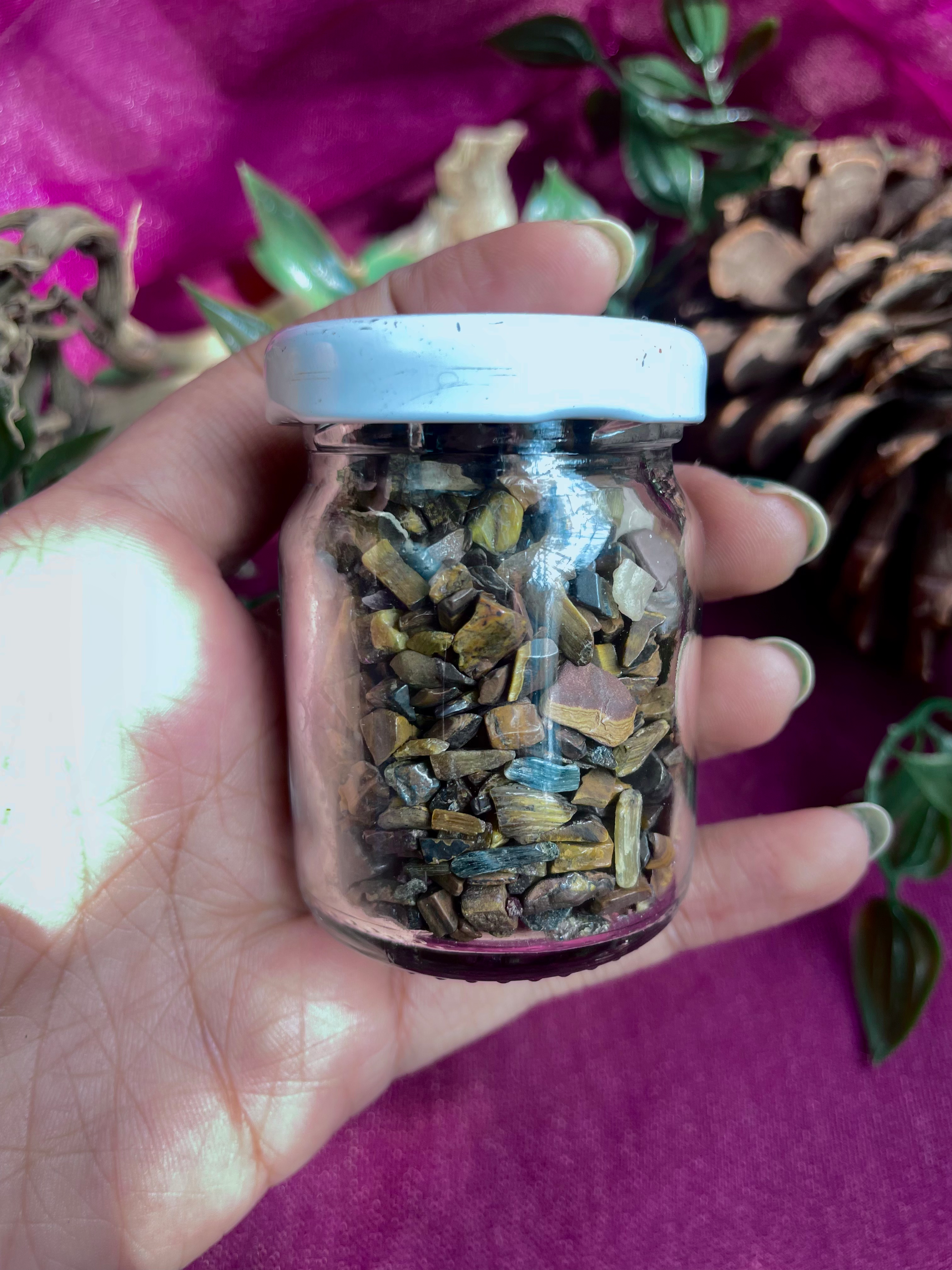 Tiger Eye Crystal Chip Jar