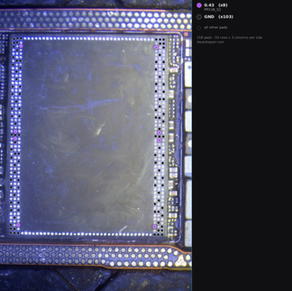 Diode mode measurements for a18PRO RAM connection pads with PP1V8_S2 line highlighted