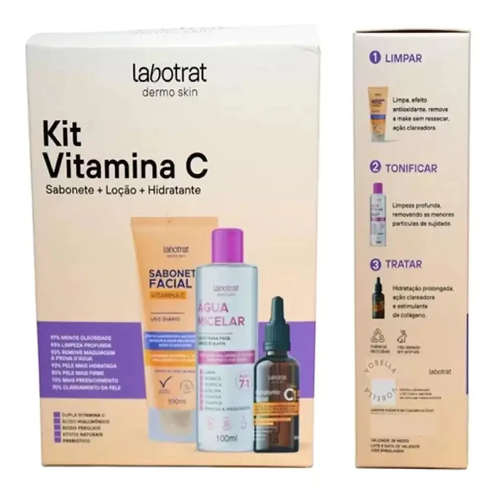Miniatura: Kit Facial Vitamina C Dermo Skin Labotrat com sabonete facial, hidratante facial e água micelar para cuidados diários da pele