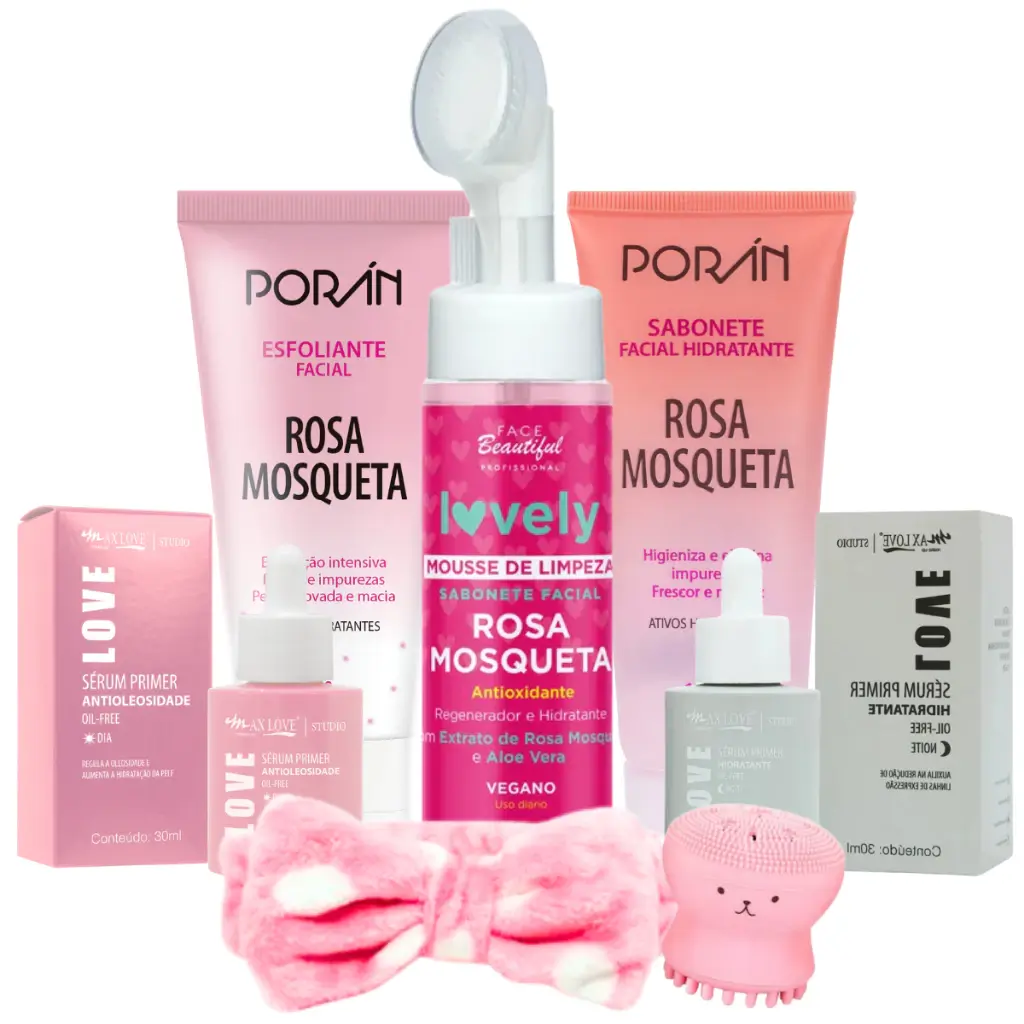 Kit skincare completo rosa mosqueta para rotina de cuidados com a pele