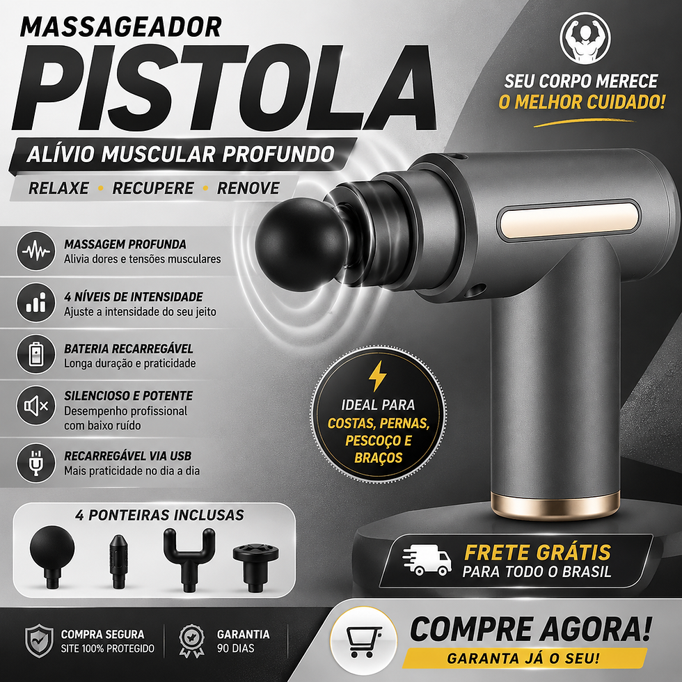 Miniatura: Pistola Massageadora Muscular Recarregável com 4 Ponteiras para Relaxamento e Re