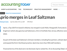Aprio Merges in Leaf Saltzman