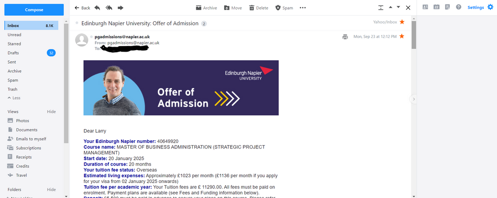 University Application Statement for a Client