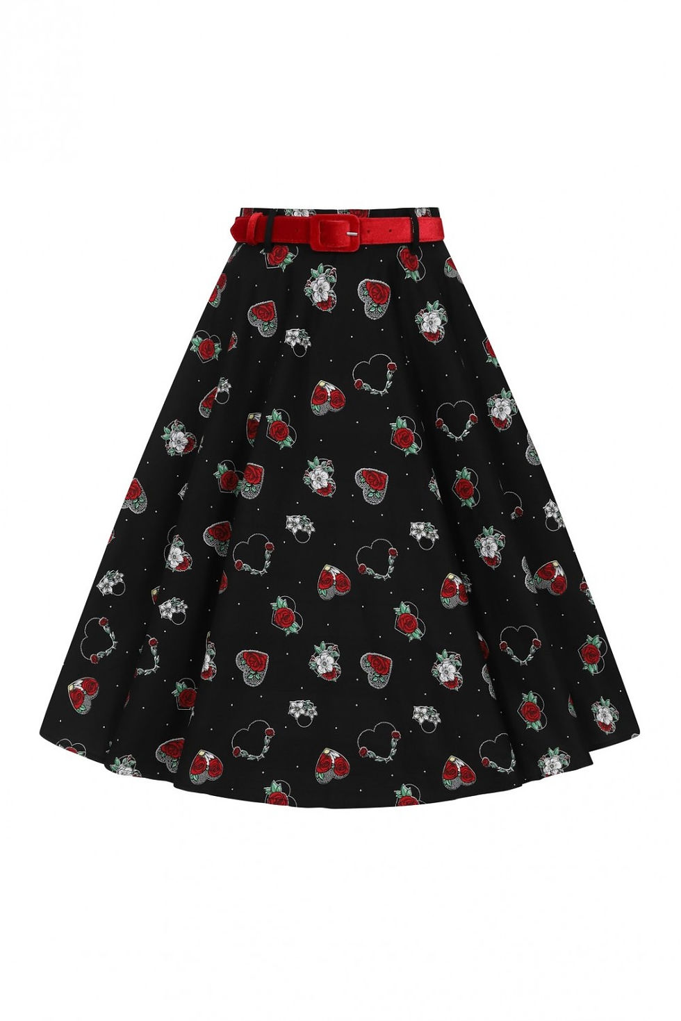 Thumbnail: 50s Swing skirt in black with petal print for sale