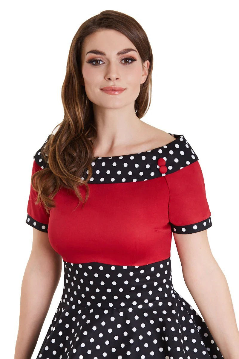 Thumbnail: Darlene Retro 50s Swing Dress - Black/Red & White Polka Dots