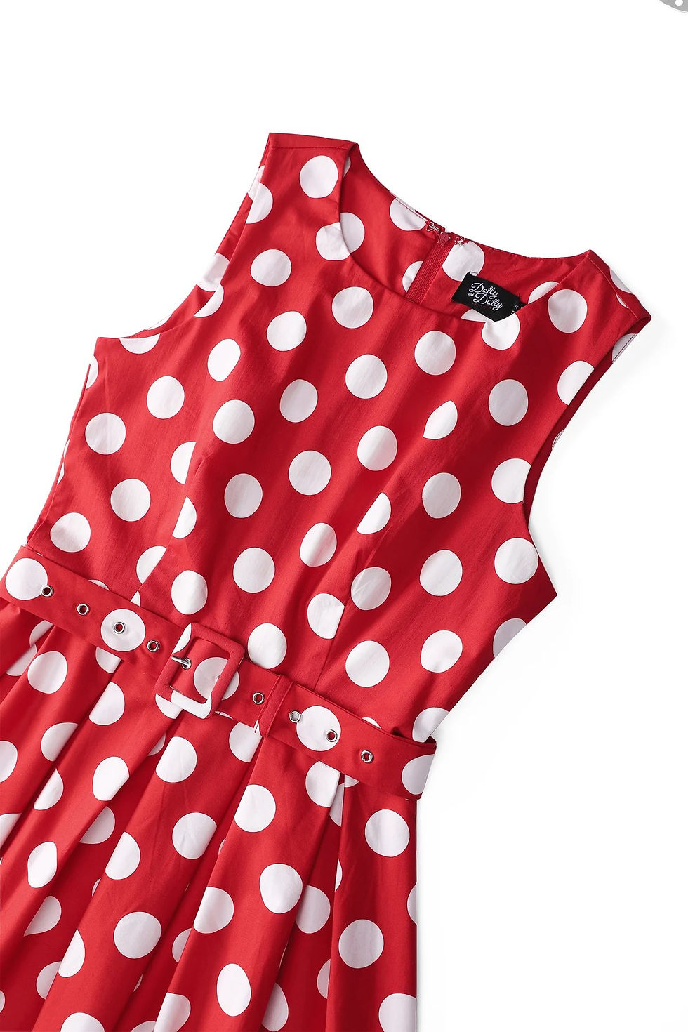 Thumbnail: Red and white polka dot swing dress