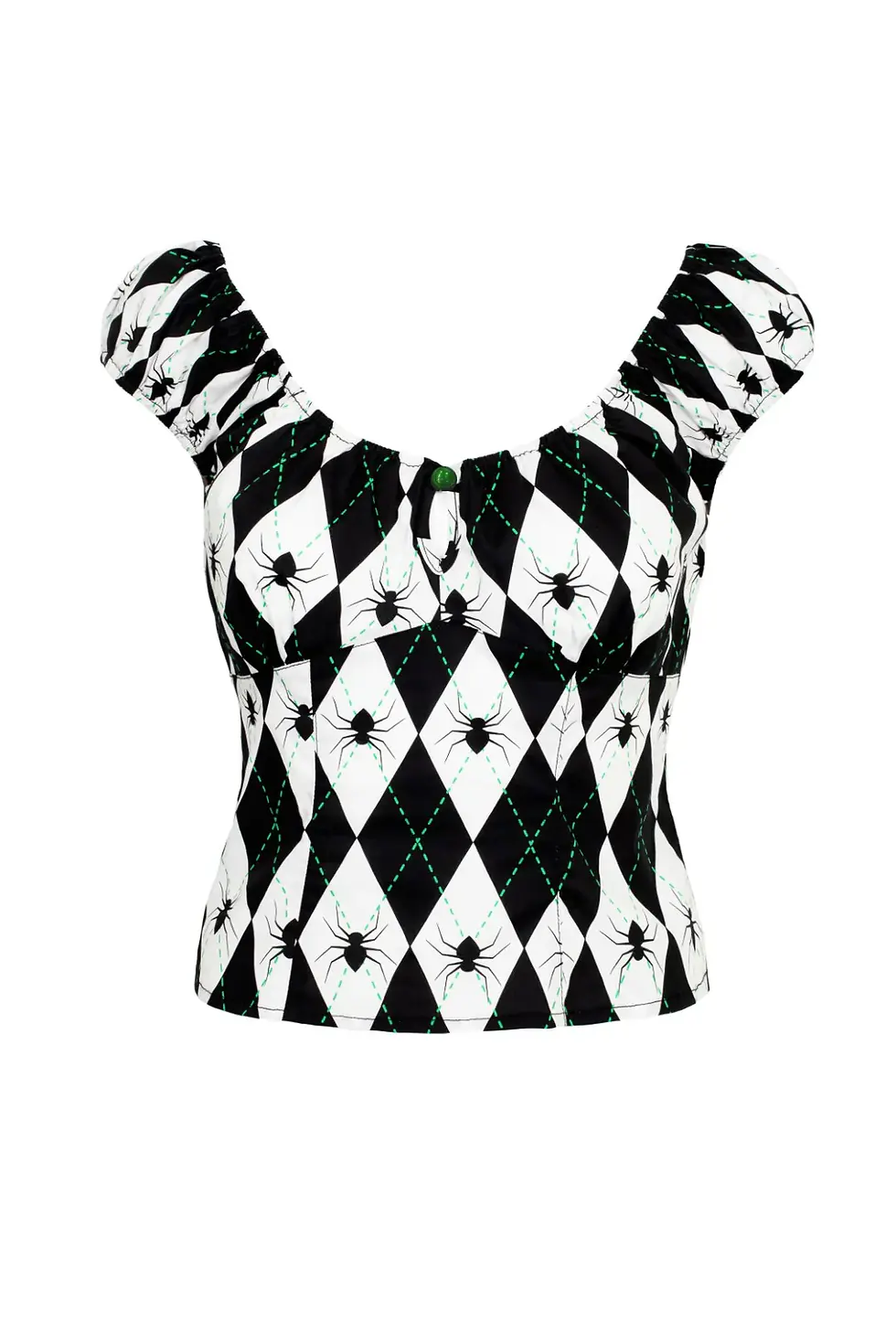 Thumbnail: Black and White Rockabilly top with spider print for sale