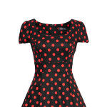Thumbnail: Black and red polka dot pinup style dress for sale