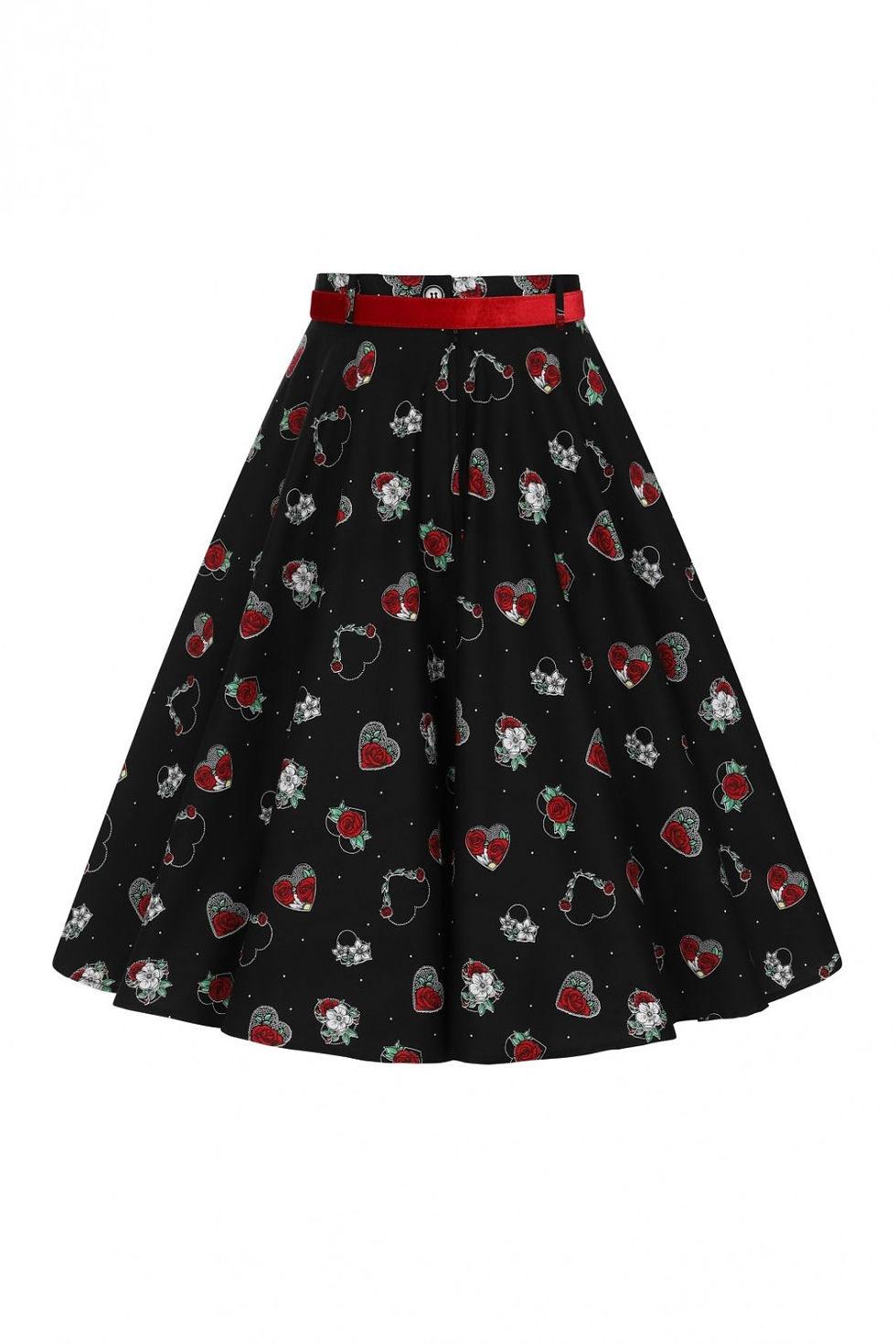 Thumbnail: 50s Swing skirt in black with petal print for sale