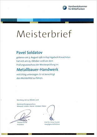 Meisterbrief Metallbauer Handwerk